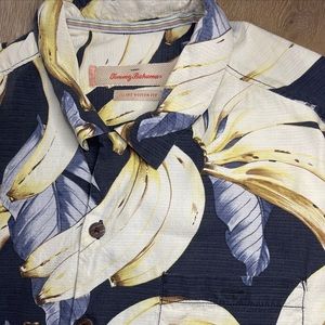 Tommy Bahama Men’s Large Banana Floral Silk Short Sleeve Button Front Shirt